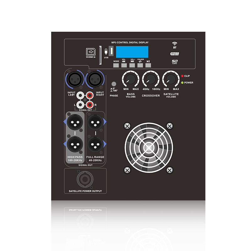 PL28SUB-5-1.1: Full Range eller High Pass Output Modes 1.1 Channel Power Out Line Array højttaler funktionsmodul