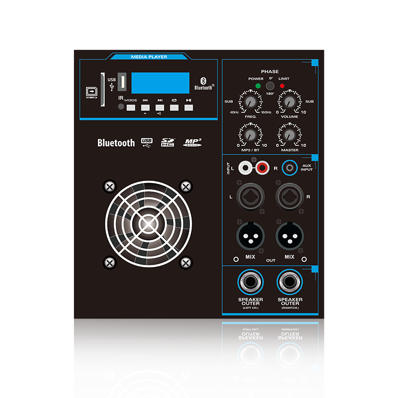 SUB12-2.1: Mix Out og Power Output for Satellit 2.1 eller 2.2 Channel Power Out Line Array Speaker Funktionsmodul