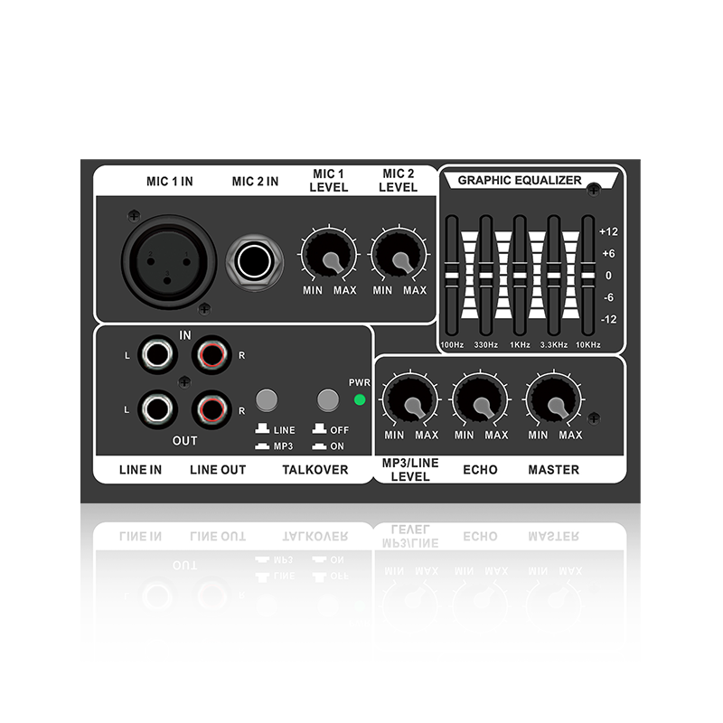 PL13-5EQ+AC: To Mic Channel og Mic Priority Horisontal Analog Functinal Module til klasse AB forstærker