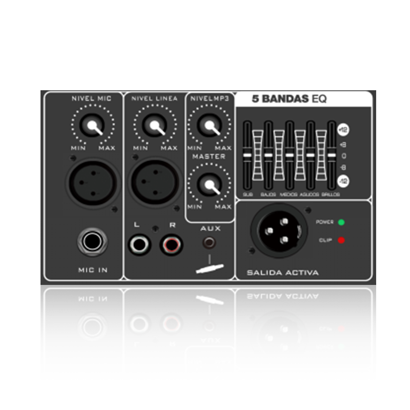 PL79: Balanceret output med 5-bånds grafisk equalizer horisontalt analogt funktionelt modul til klasse AB-forstærker