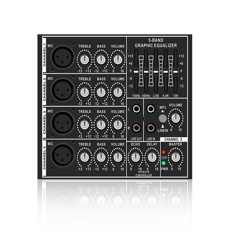 PL83: 4 mikrofonkanalindgang og individuel mikrofon diskant bas volumenkontrol Horisontal analog funktionsmodul til klasse AB forstærker