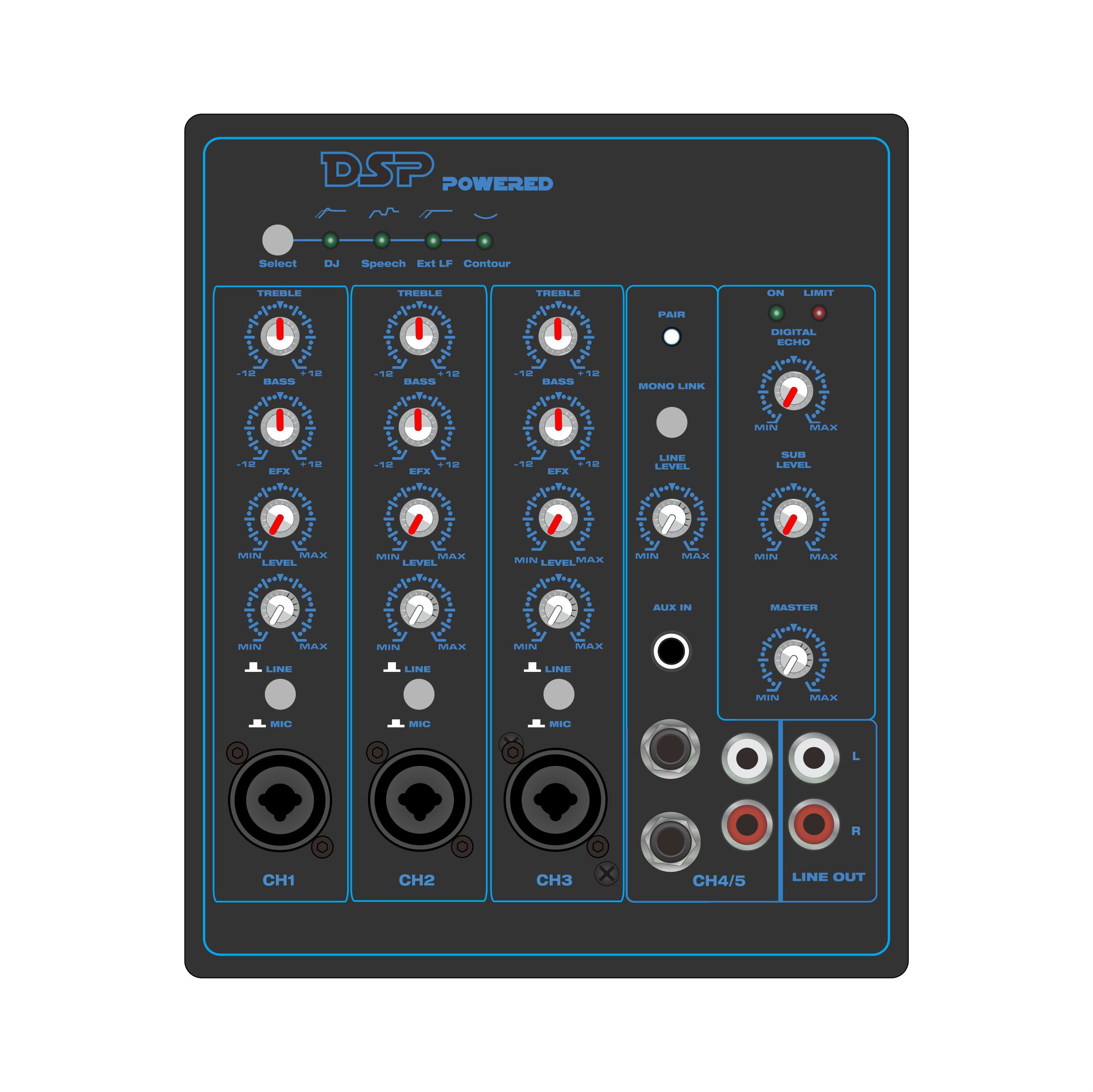 PL82DSP: 5-kanals med Bluetooth og TWS indvendig 2.1CH Linear Array-højttaler ADAU1701-baseret DSP-funktionelt modul