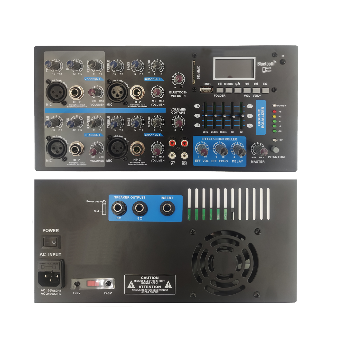 4 kanals drevet Bluetooth karaoke mixer forstærker SB4200